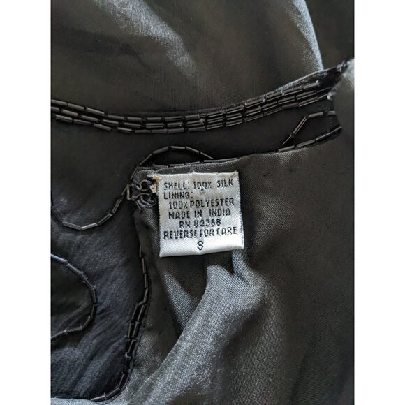 Laurence Kazar Designer Women Silk Blouse Top Black Sequins Beads Vintage Size S - Picture 7 of 8